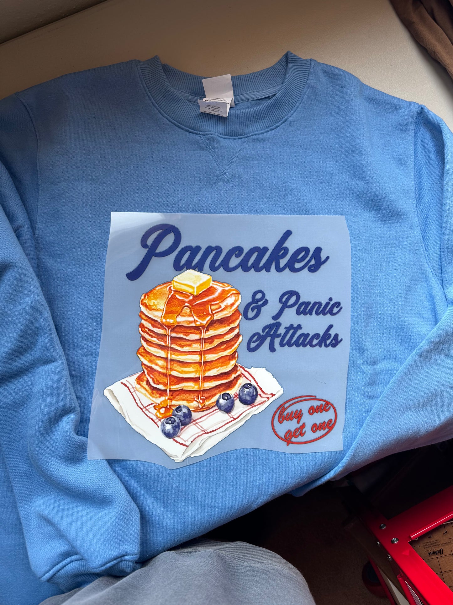 Pancakes & Panic Attacks Crewneck on Skyline, LARGE • To be Made on 3-12-25