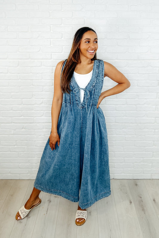 Too Cool For Fools Wide Leg Jumpsuit in Denim