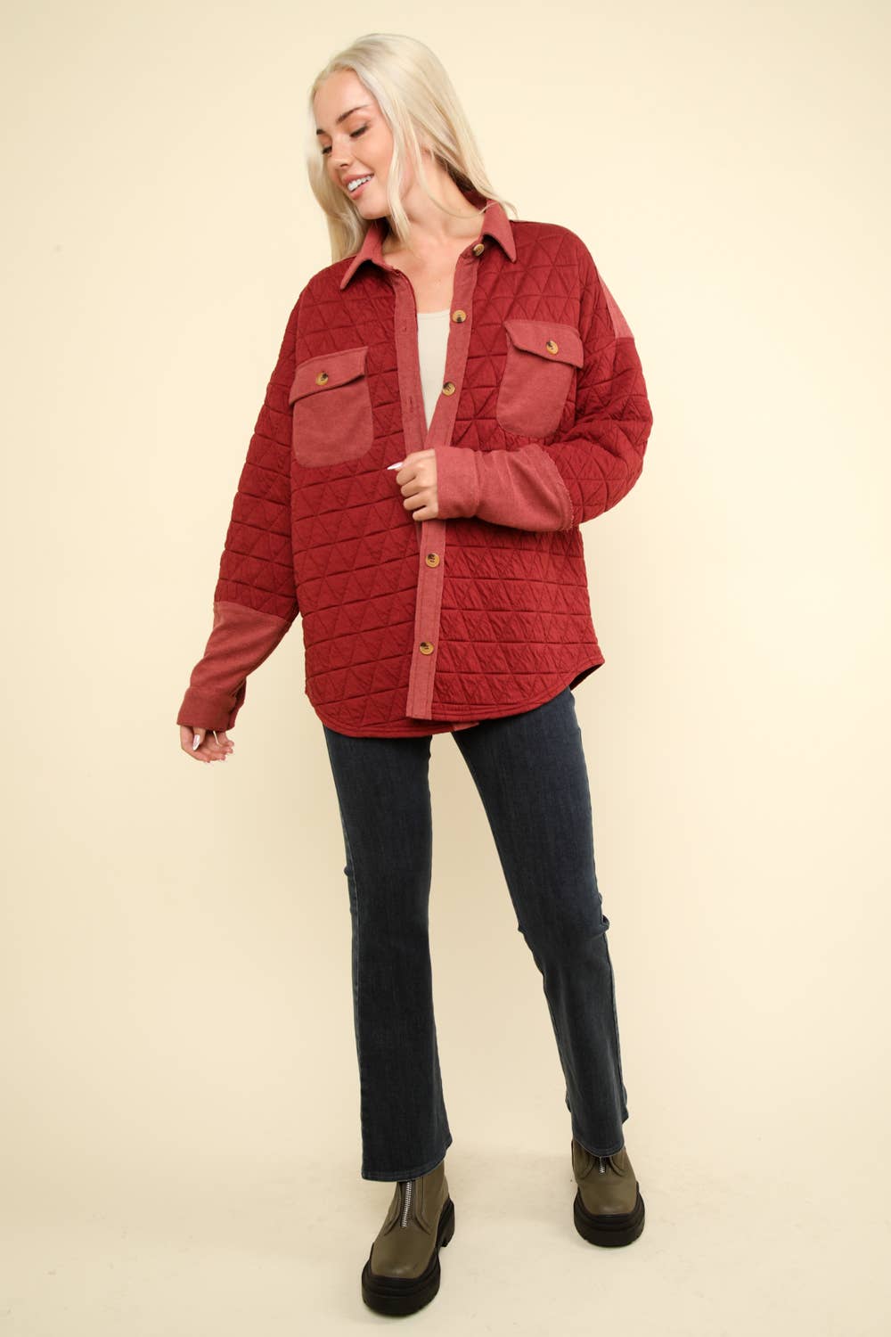 Oversized Quilted Cozy Shacket Jacket, Brick