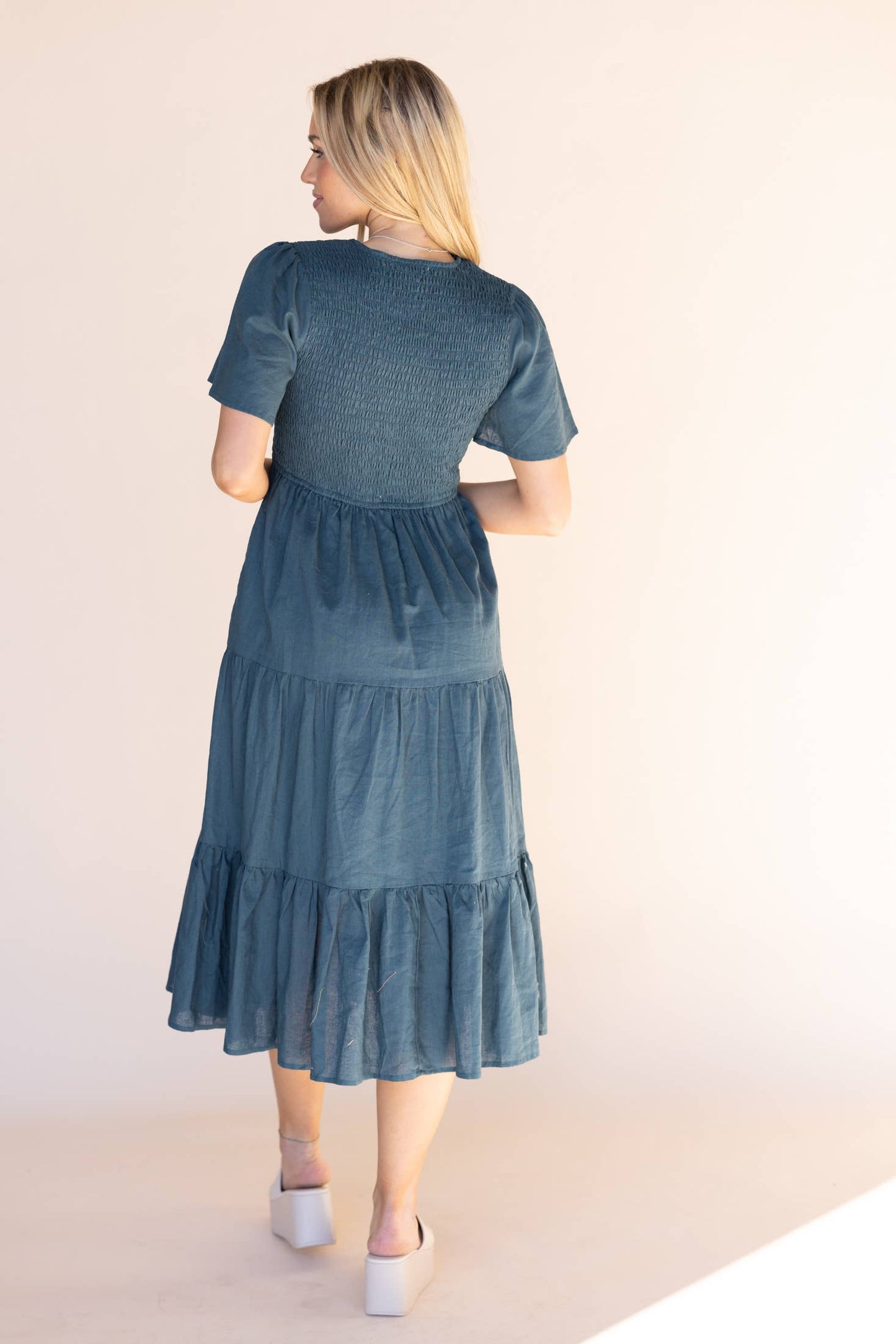 Natural Tayla Linen/Cotton Dress in Indigo Blue