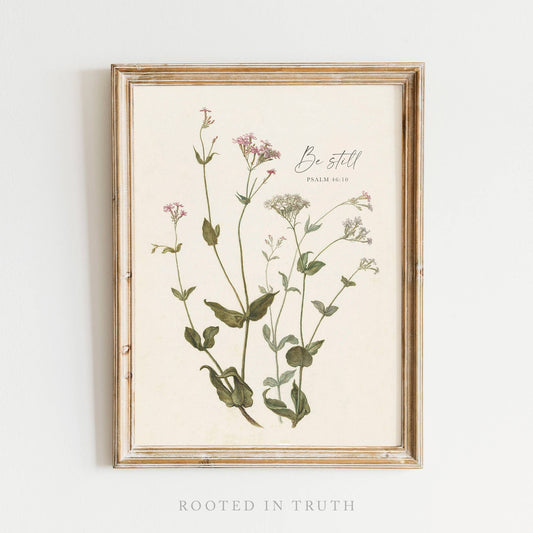 Be still Botanical Scripture Art Print Christian Gift Decor : 8x10