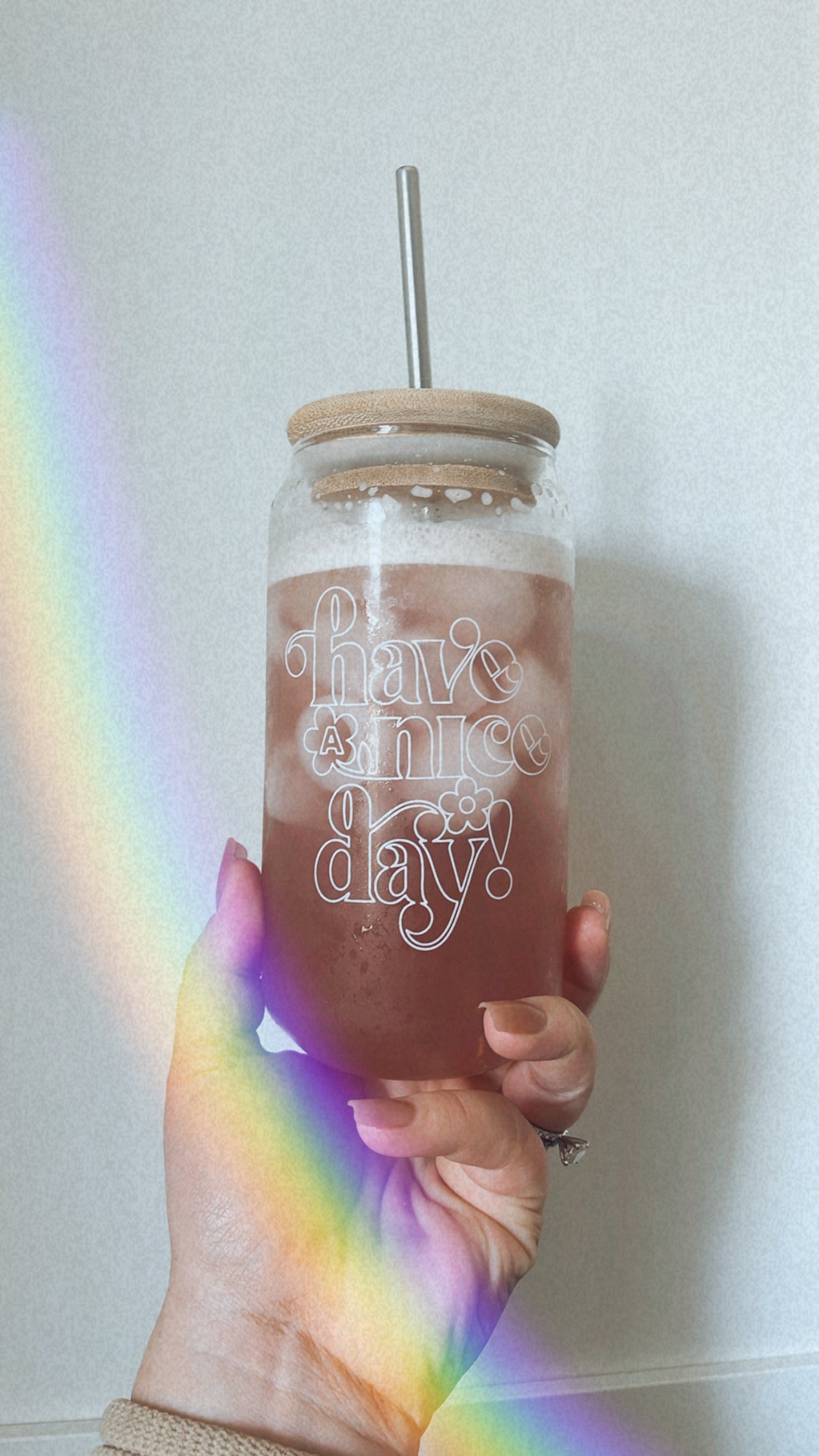 DISHWASHER SAFE! Have a Nice Day Classic Glass Cup, Lid and straw