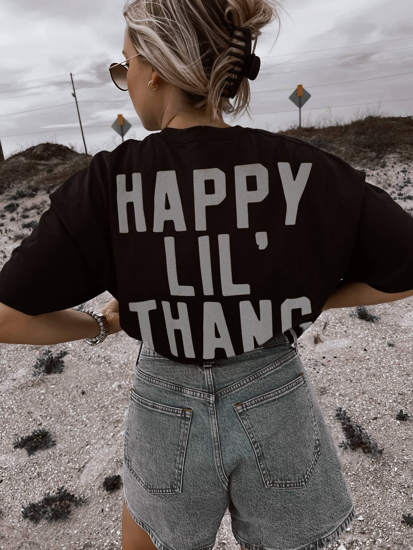 Happy Lil Thang Graphic Tee, Black and White Ink