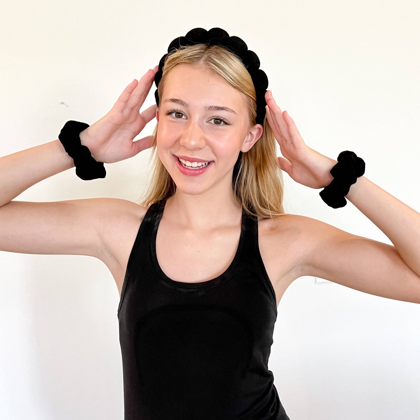Puffy Terry Cloth Padded Spa Headband with Scrunchies: Black