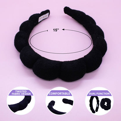 Puffy Terry Cloth Padded Spa Headband with Scrunchies: Black