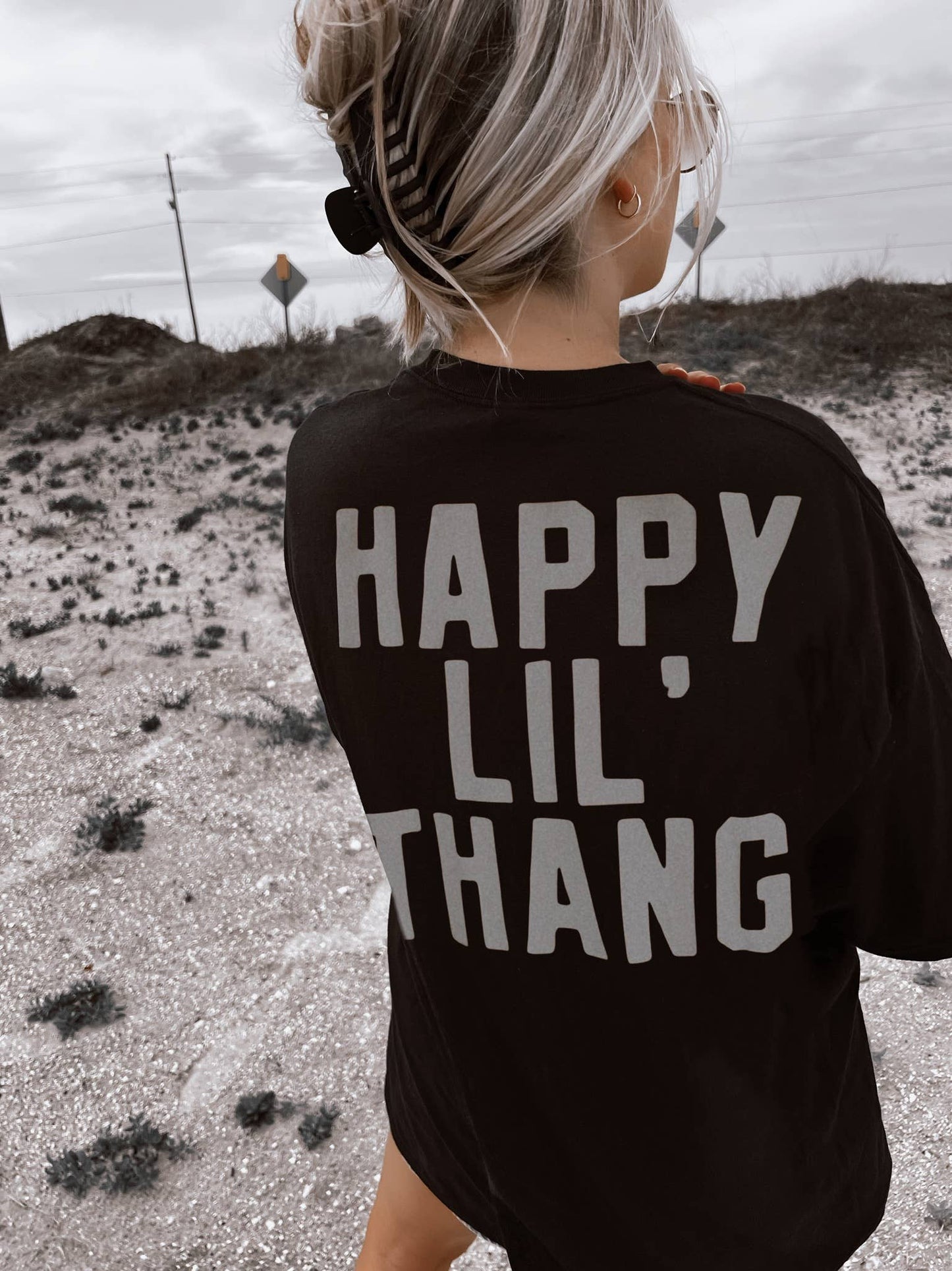 Happy Lil Thang Graphic Tee, Black and White Ink