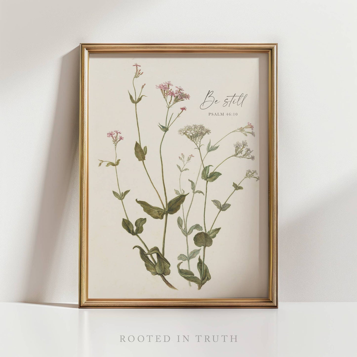 Be still Botanical Scripture Art Print Christian Gift Decor : 8x10