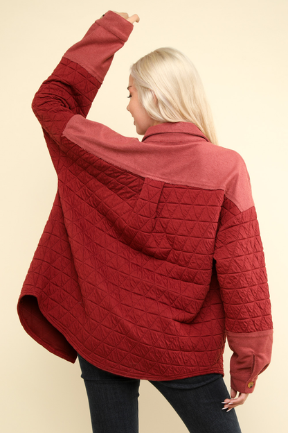 Oversized Quilted Cozy Shacket Jacket, Black