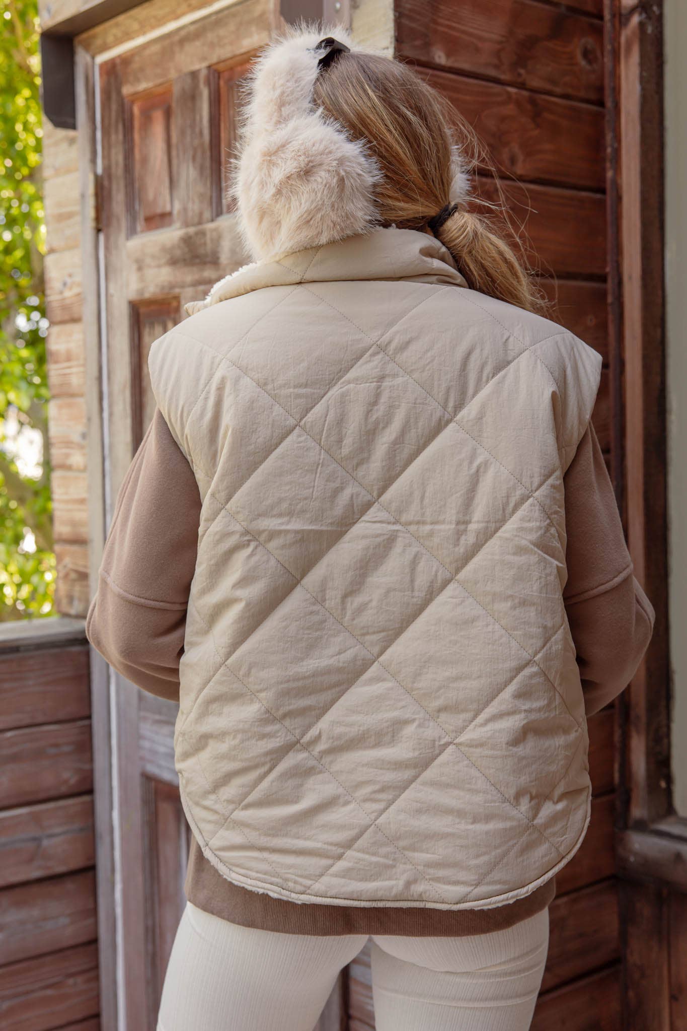 Quilted Zip Up Fleece Lined Puffer Vest, Khaki