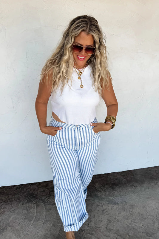 PREORDER: Beachy Stripe Barrell Jean