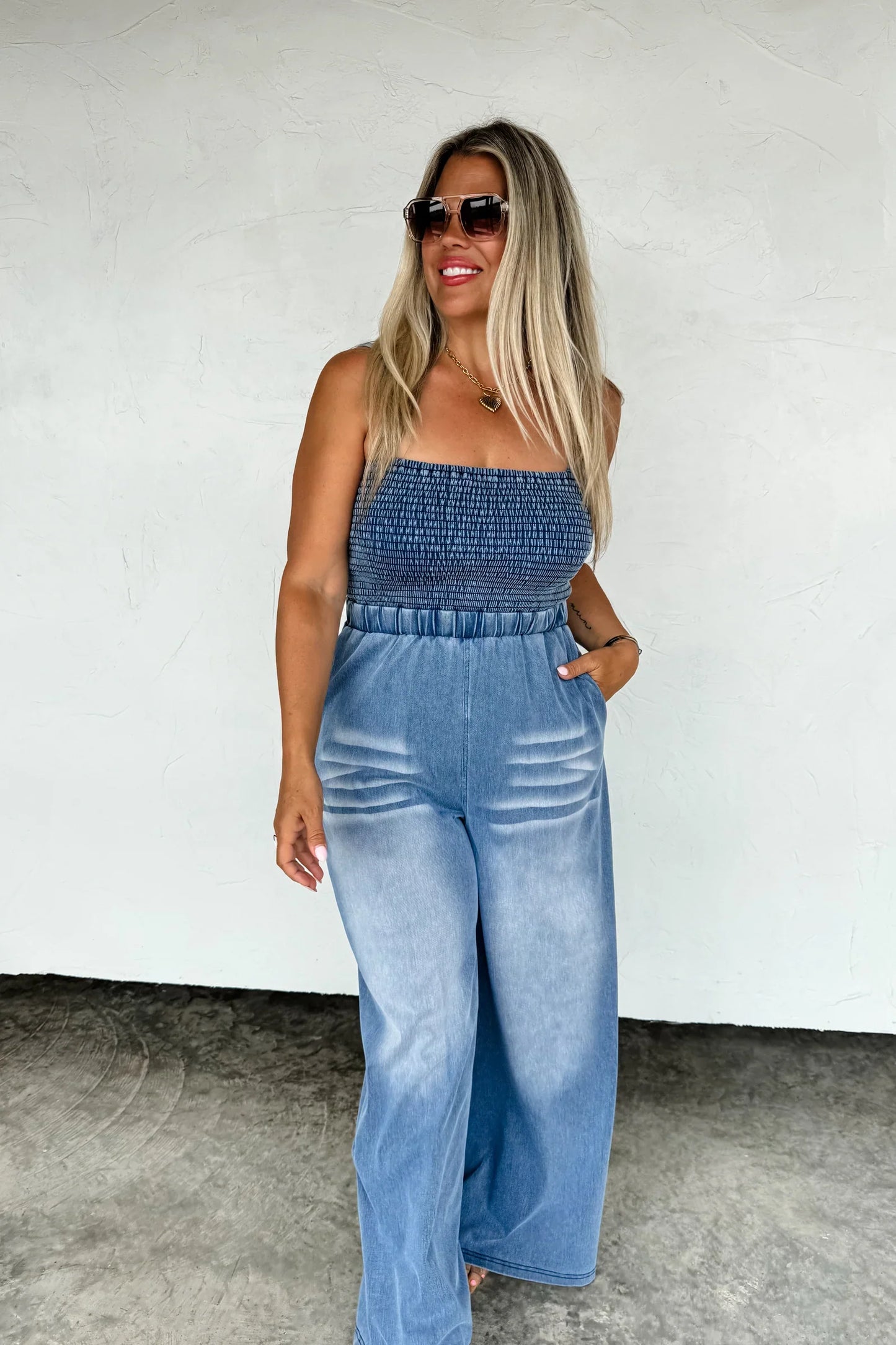 PREORDER: Denim Crush Smocked Romper