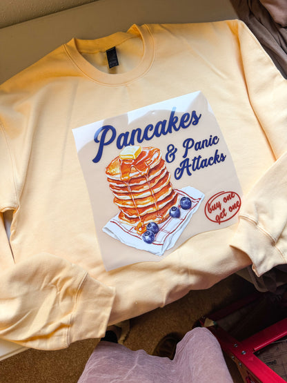 Pancakes & Panic Attacks Crewneck on Buttercream Bliss • made to order