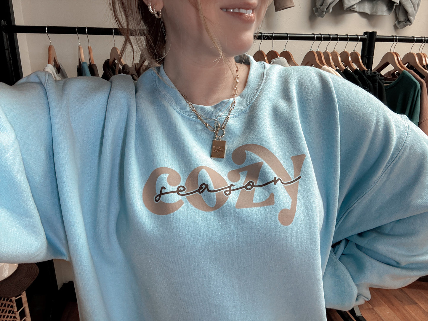Cozy Season Crewneck Sweatshirt, Light Blue