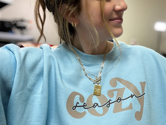 Cozy Season Crewneck Sweatshirt, Light Blue