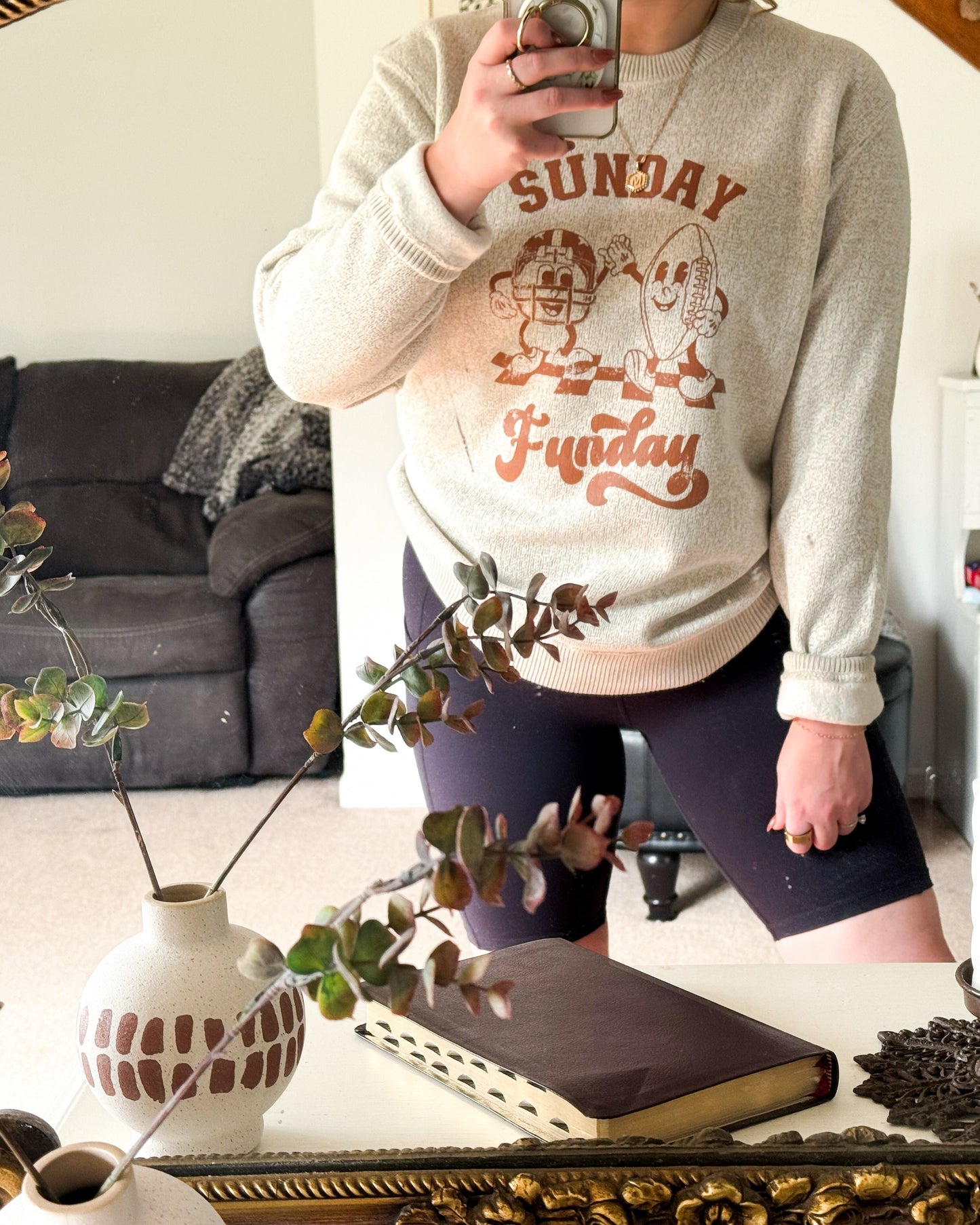 Sunday Funday Luxuriously Cozy Crewneck, Doe Brown on Latte