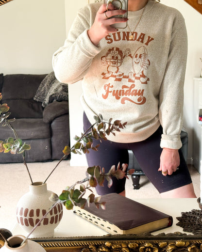 Sunday Funday Luxuriously Cozy Crewneck, Doe Brown on Latte