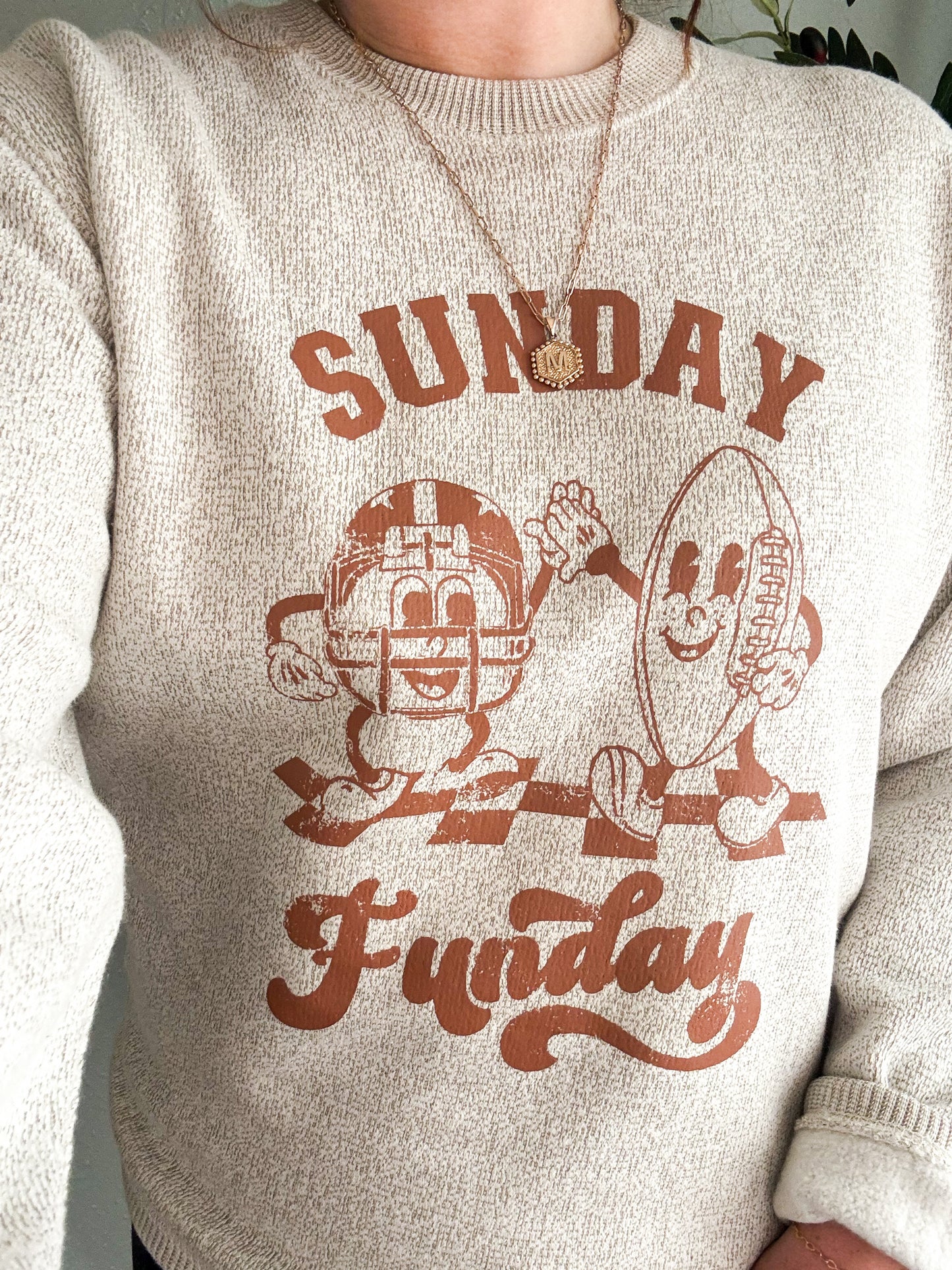 Sunday Funday Luxuriously Cozy Crewneck, Doe Brown on Latte
