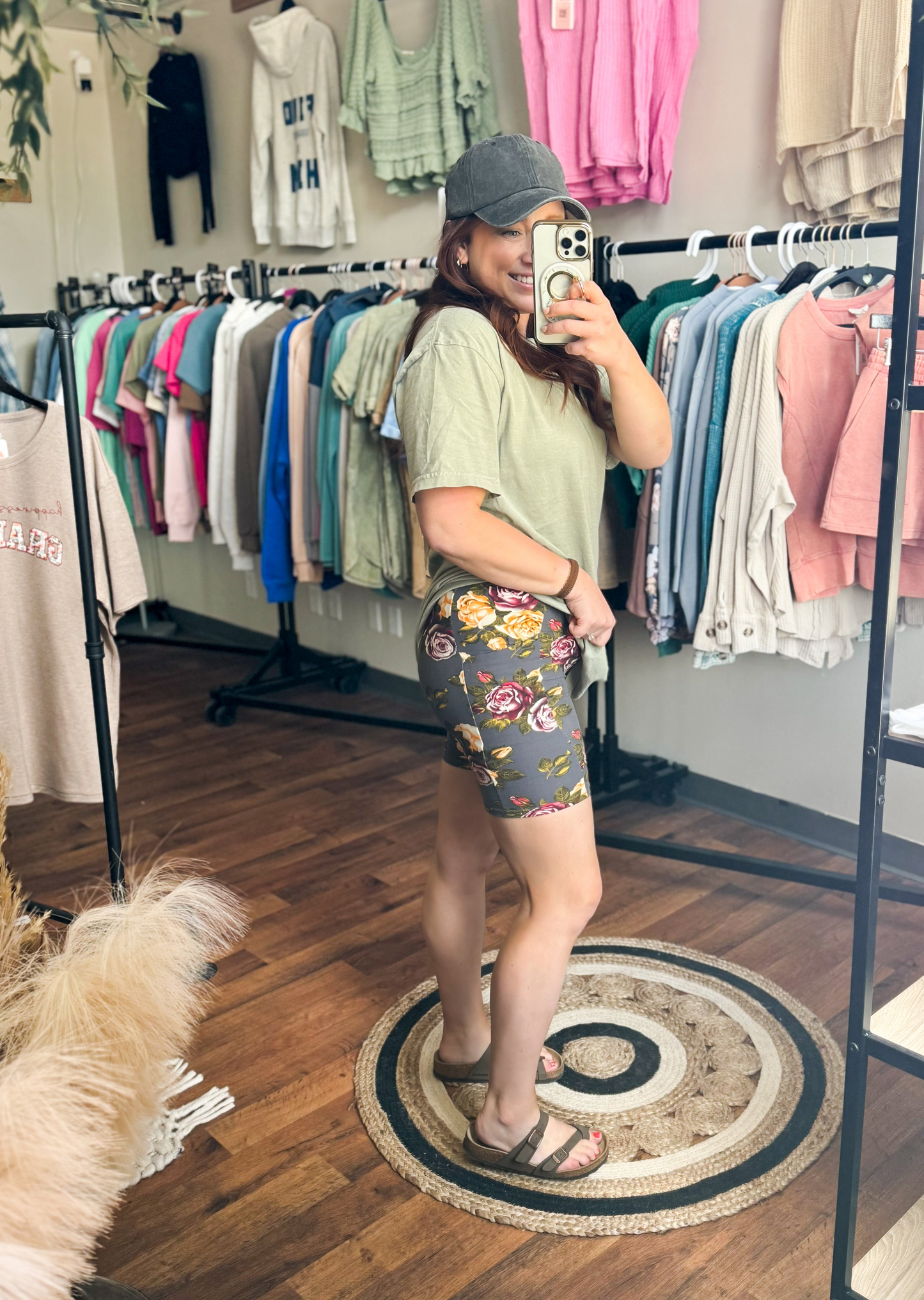 Floral Biker Shorts - POCKETS (S-CURVY)