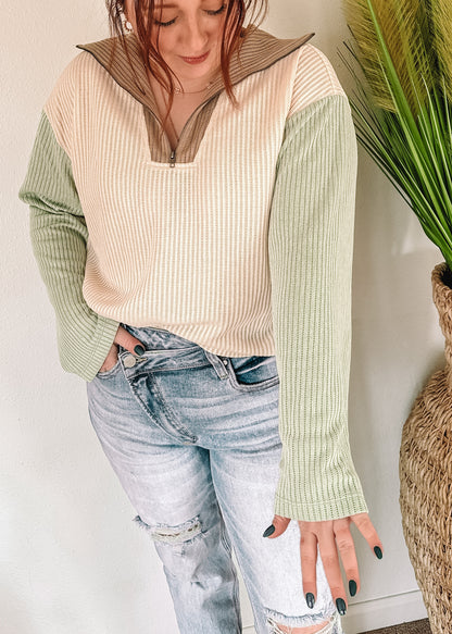 1/4 Zip Colorblock Sweater Pullover
