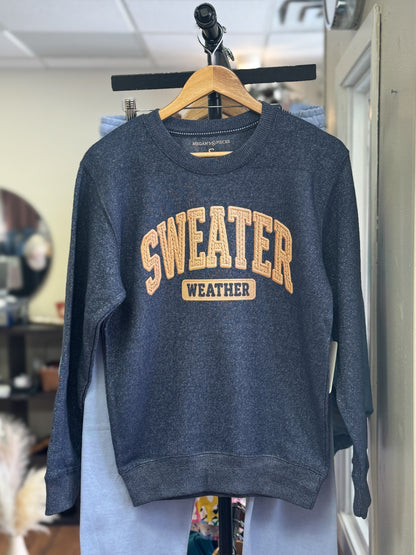 Sweater Weather Faux Yarn Crewneck, Navy Blue