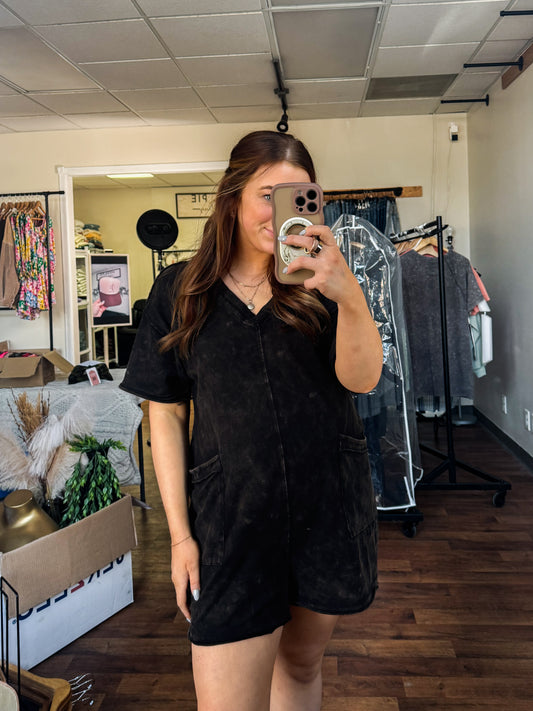 Summer Days Washed Black Romper