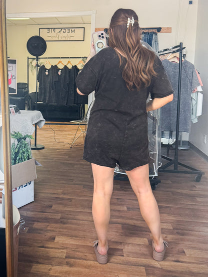 Summer Days Washed Black Romper
