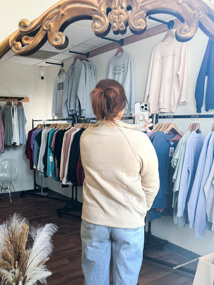 Half Zip Long Sleeve Knit Top w Pocket: Khaki