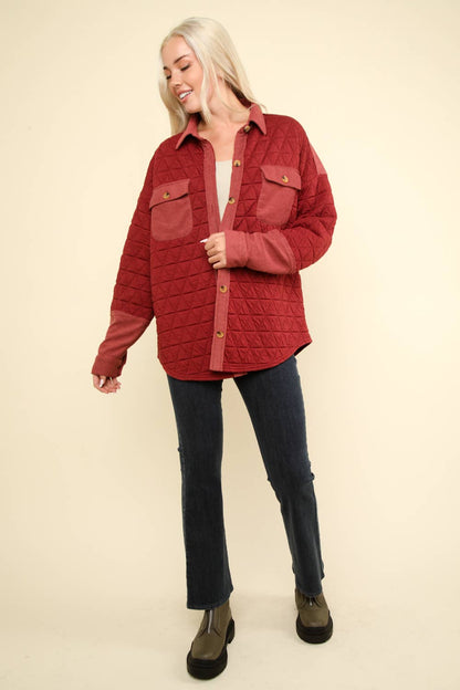 Oversized Quilted Cozy Shacket Jacket, Black