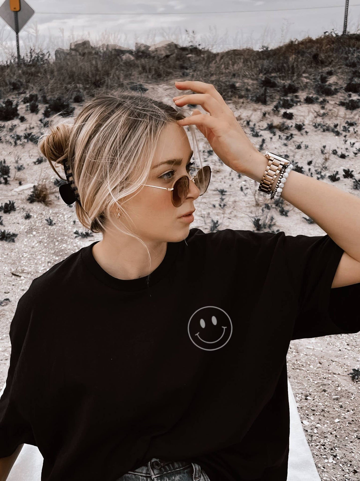 Happy Lil Thang Graphic Tee, Black and White Ink