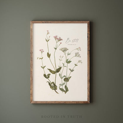 Be still Botanical Scripture Art Print Christian Gift Decor : 8x10