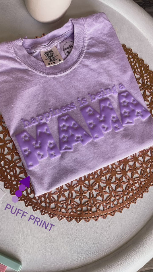 BIN *PUFF INK* happiness is being a MAMA, Monochrome Tee | orchid