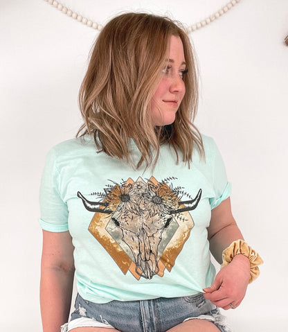 BIN- FINAL SALE, Teal Ice Western Diamond Bull Skull