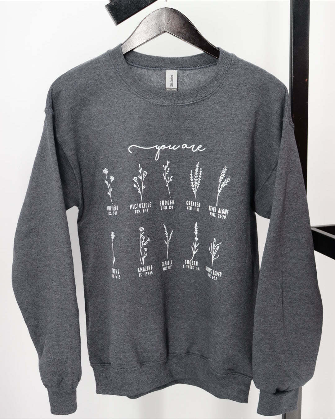 Jane Crewneck | you are (bible verses) + Dark Heather