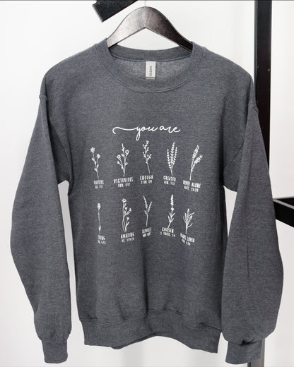 Jane Crewneck | you are (bible verses) + Dark Heather