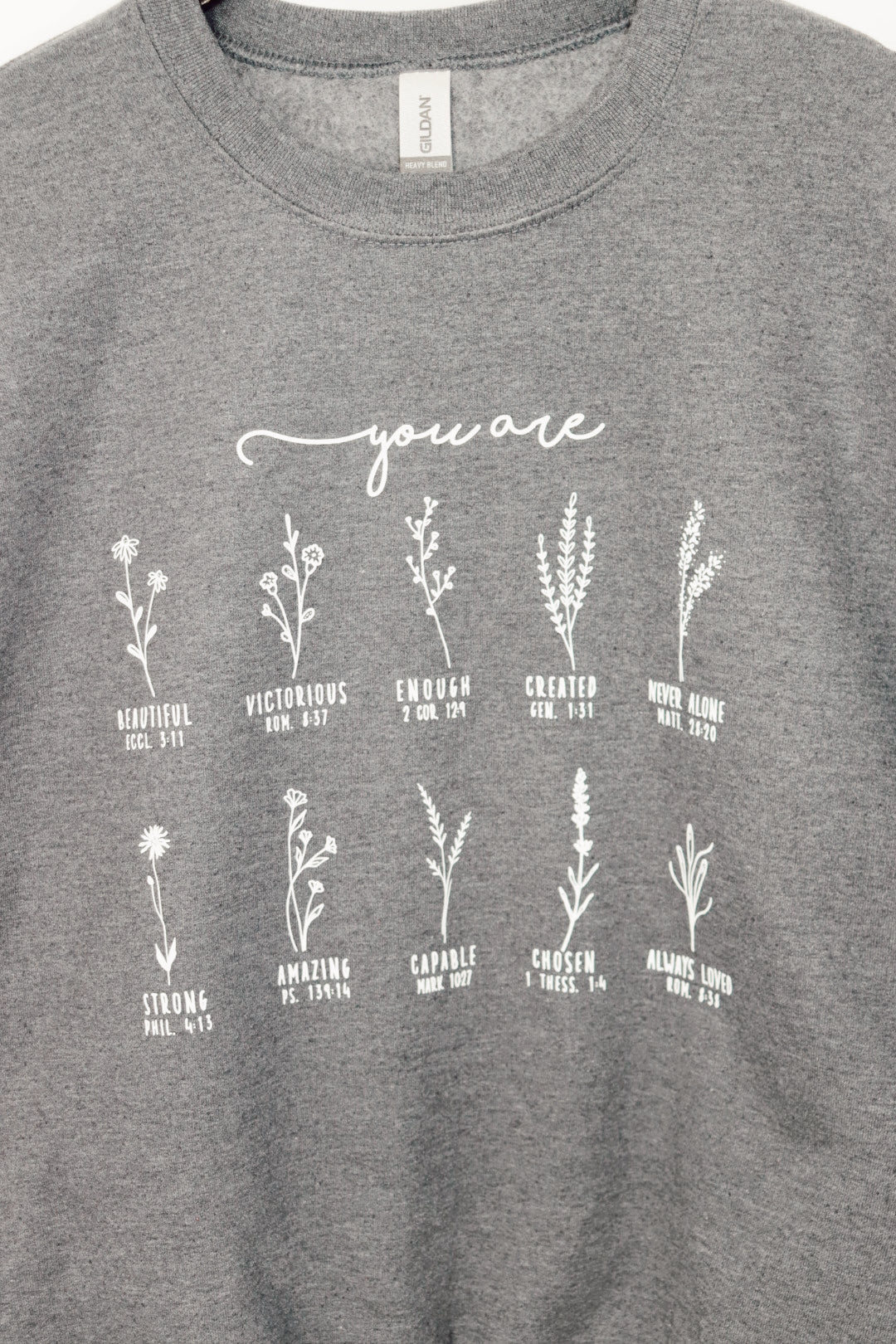Jane Crewneck | you are (bible verses) + Dark Heather