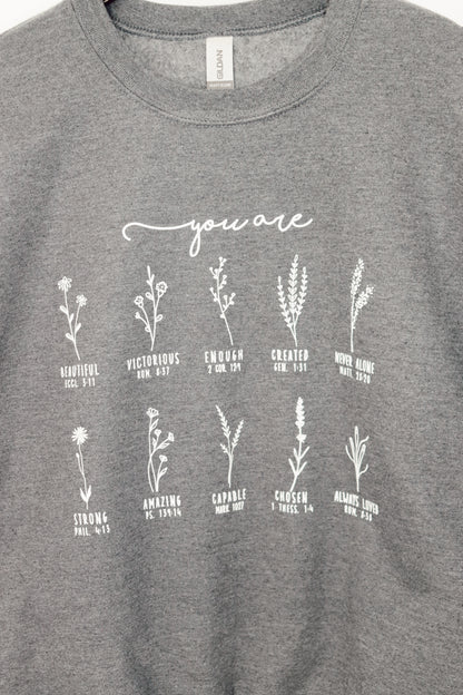 Jane Crewneck | you are (bible verses) + Dark Heather